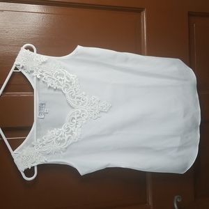 Vintage White top, Sonya Ratay Lace Trim Made in USA